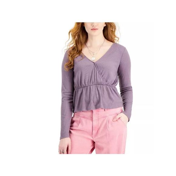 HIPPIE ROSE Womens Purple Relaxed Fit Long Sleeve Peplum Top S - Picture 1 of 1